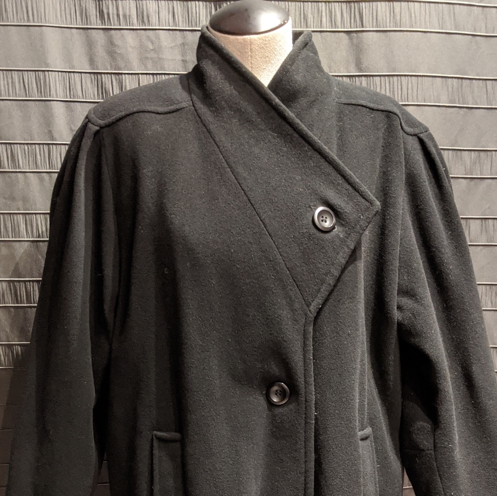 Vintage Black Cashmere Wool Pea Coat